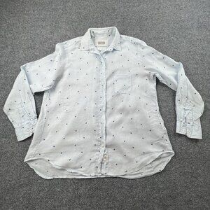 Grayson The Hero Women’s 100% Linen Shirt Light Blue Navy Print Button Down S 04